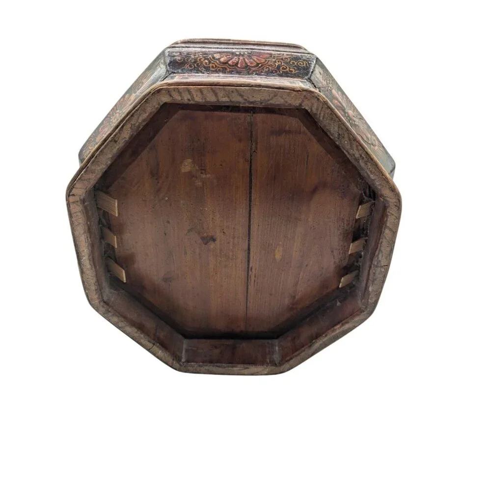 Antique Chinese Bamboo Wedding Basket Box Laquer Finsh Brass Handle